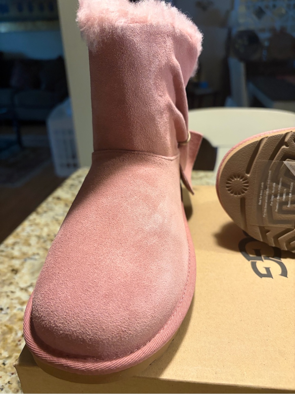 UGG Women's Blush Pink Suede Shearling Ankle Slippers